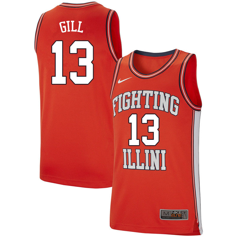 Men #13 Kendall Gill Illinois Fighting Illini College Basketball Jerseys Sale-Retro